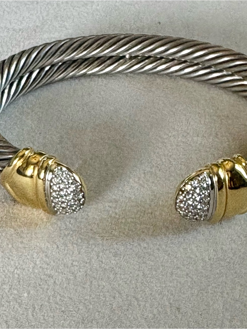 David Yurman Thoroughbred Cuff Bracelet Pave Diamond 18K Gold, Sterling Silver